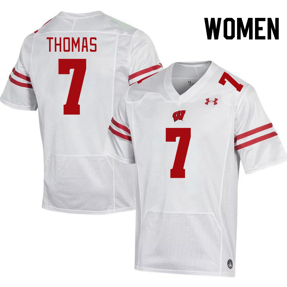 Women #7 Jaheim Thomas Wisconsin Badgers College Football Jerseys Stitched-White